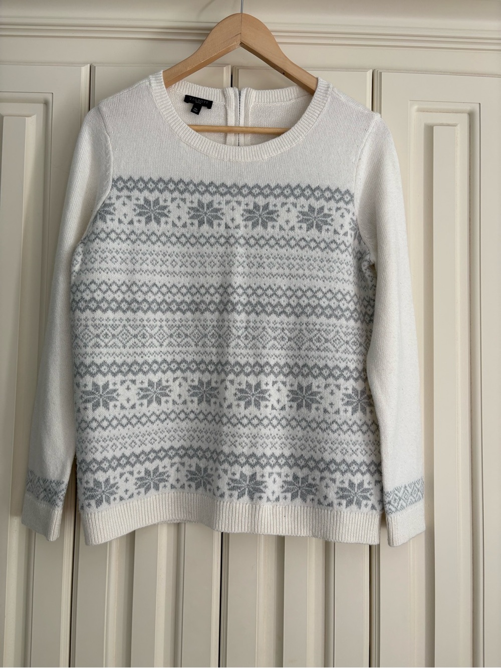 Talbots Petite Cotton Snowflake Fair Isle Metallic Nordic Crew Neck Sweater MP